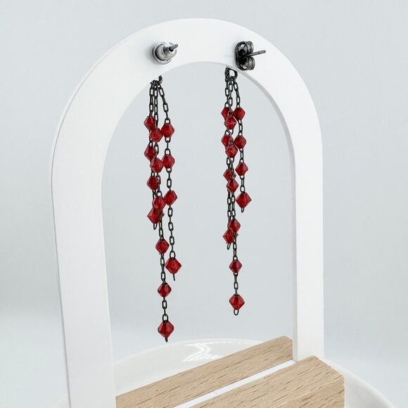 Vintage Dangle Earrings Red Beads Retro Glamour Gatsby Elegant Vampire - Picture 7 of 8